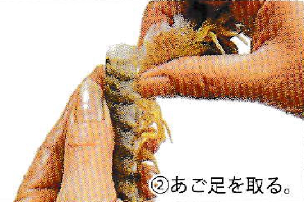 ②あご足を取る。